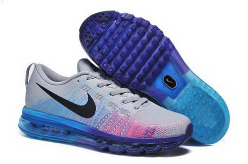Nike Flyknit Max Mens Shoes Leather Print Light Gray Blue Pink New Usa